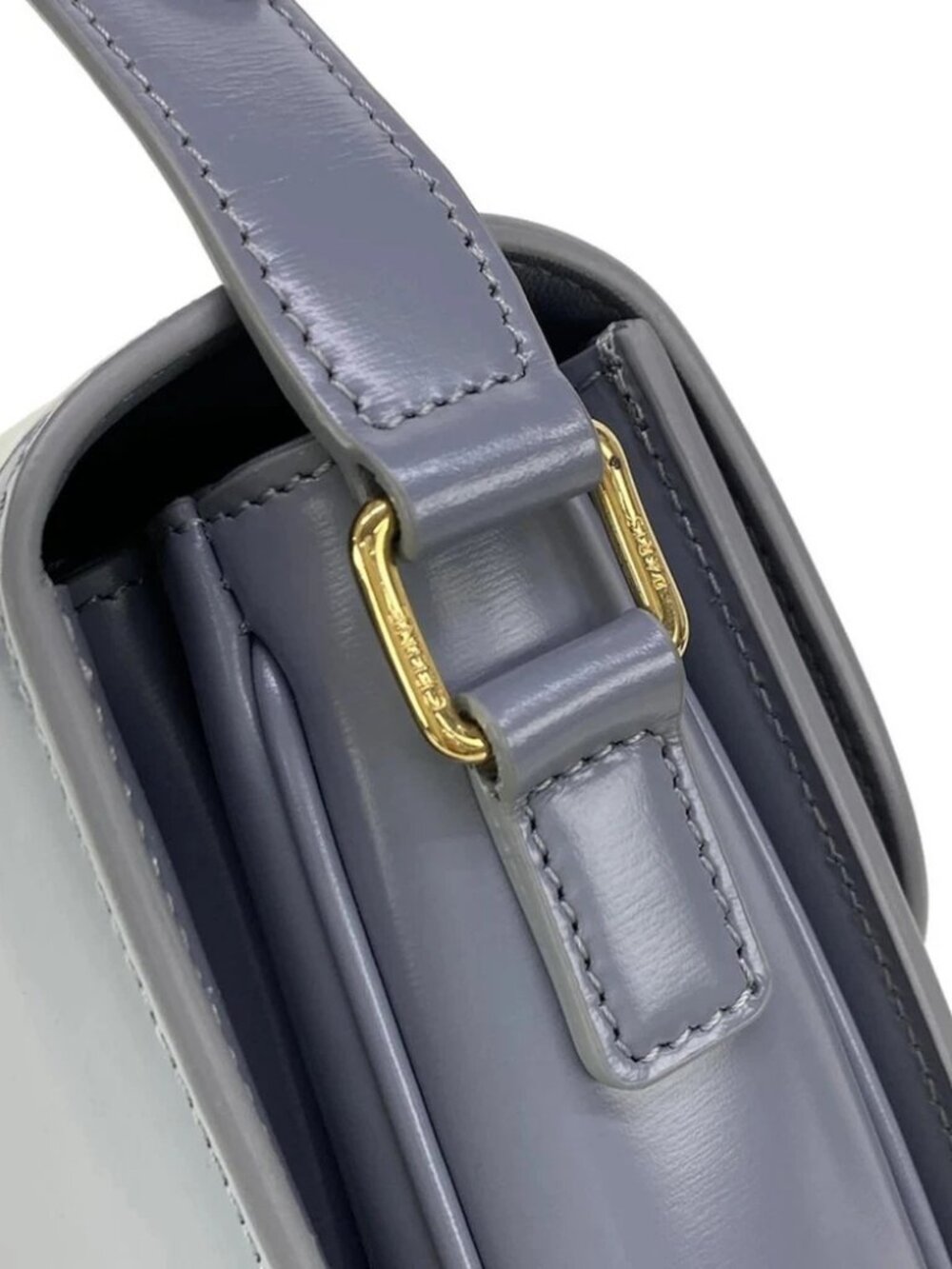 CELINE Triomphe Medium - Blue Gray Shiny Calfskin Shoulder Bag - Picture 7 of 16